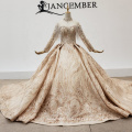 Jancember HTL1397 long sleeve crystal muslim wedding gown dress bridal